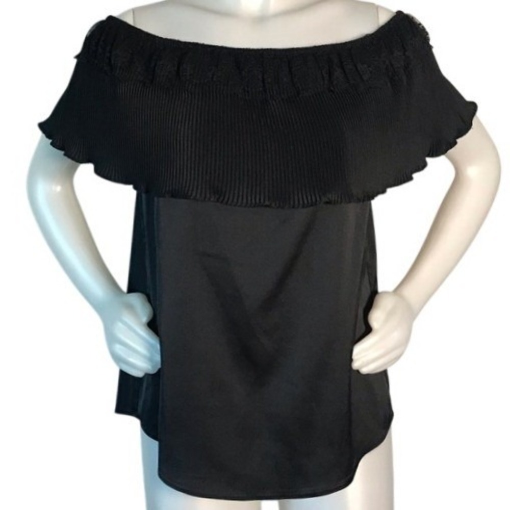 SOCIALITE BLACK PLEATED OFF THE SHOULDER BLOUSE